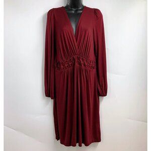 Mai Tai Women's Gathered Front V‎ Neck Long Sleeve Pullover Dress SIze X